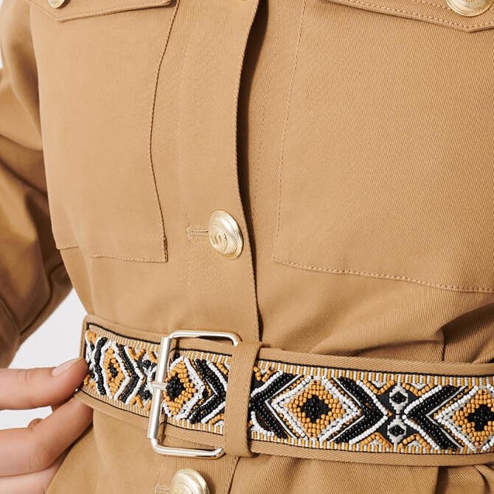 MAJE COAT IN CAMEL WITH EMBROIDERED BELT - Picture 2 of 5